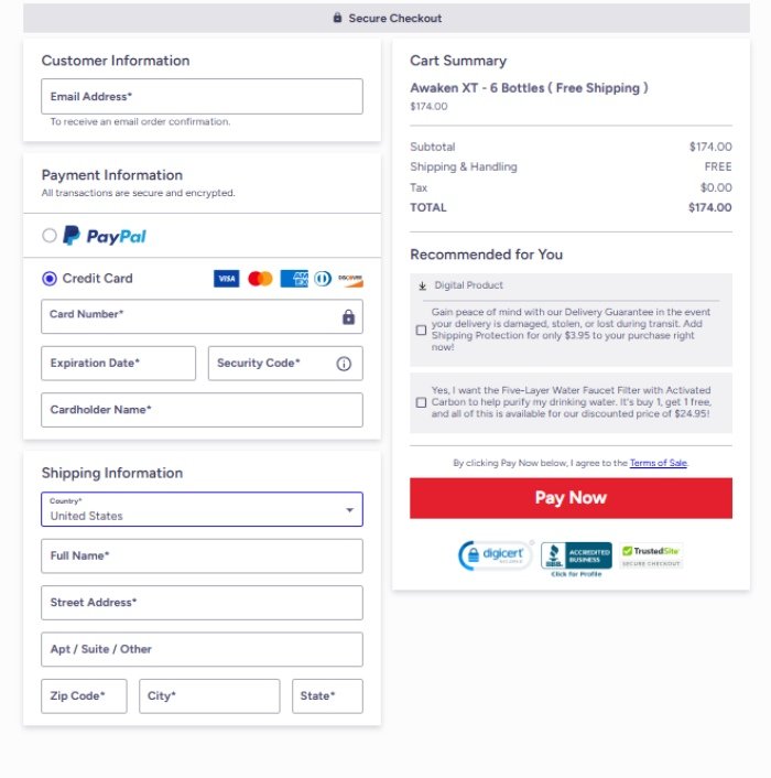 Awaken XT official secure order checkout page